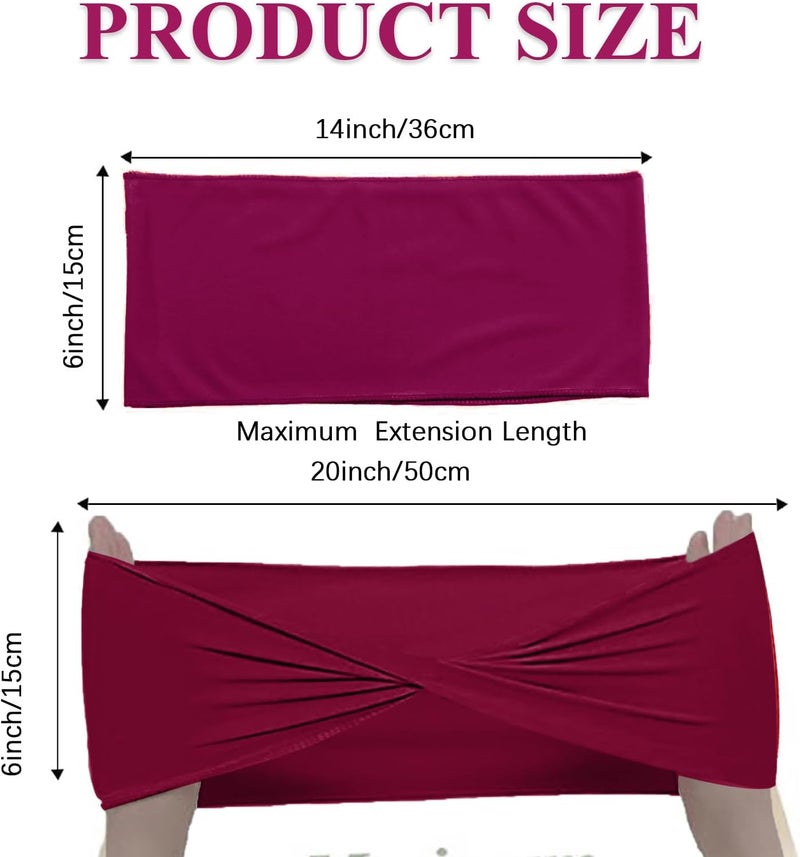 Fbewom Burgundy Chair Sashes Bows 50 Pcs Spandex Chair Bands Ties Without Buckle Decorations for Wedding Birthday Party Events Ceremony - Image 2